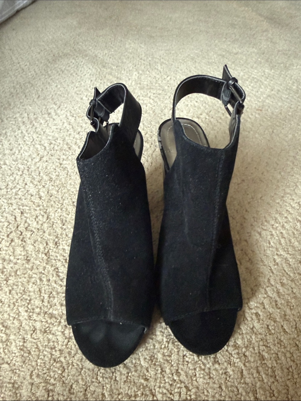 Tahari Margaret Black Suede Open-Toe Slingback Heels size 7.5